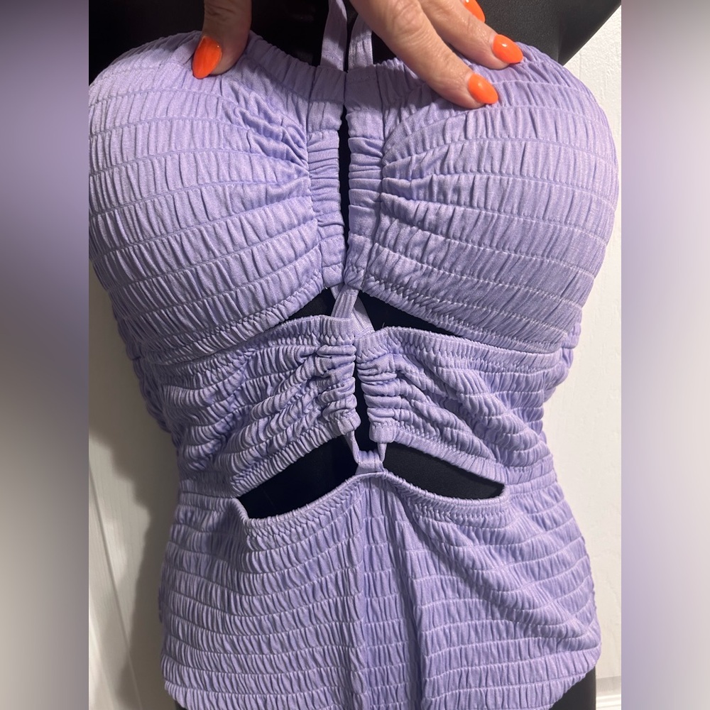 NWT bar III purple strappy one piece lavender swim suit size large - Picture 5 of 7